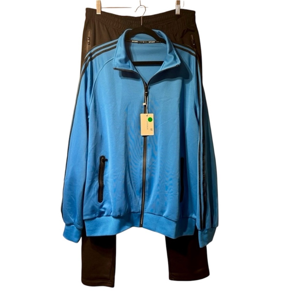 New Blue & Black Women’s Tracksuit, size Large 2 Piece Set Athletic Pockets